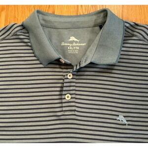 Tommy Bahama Men's XXL Blue Striped Polo Shirt Supima‎ Cotton Blend Marlin Logo